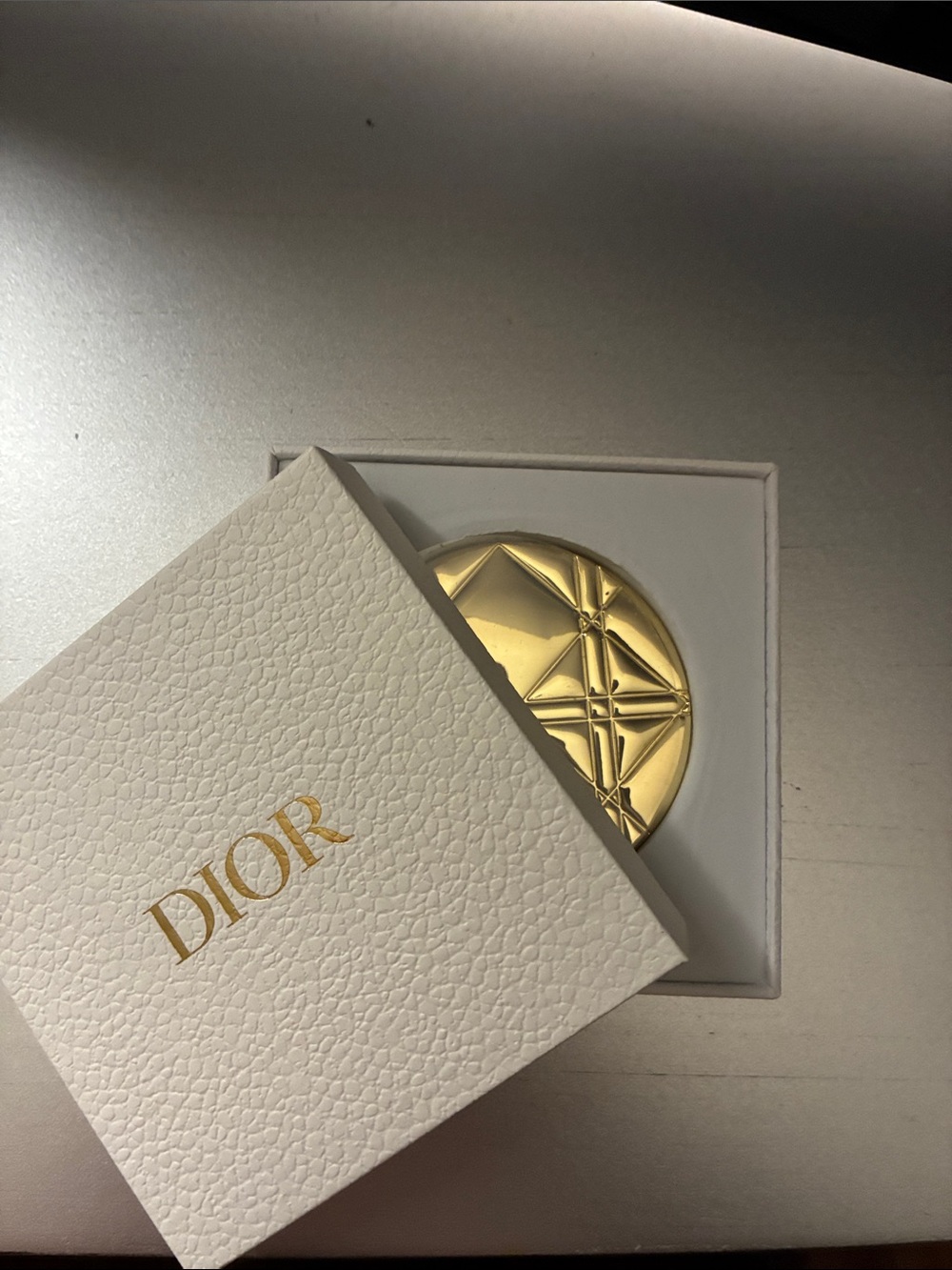 Dior Gold-tone Embossed Compact with White Box